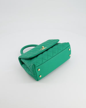 Chanel Green Mini Coco Flap Top Handle Bag in Caviar Quilted Leather with Champagne Gold Hardware