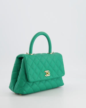 Chanel Green Mini Coco Flap Top Handle Bag in Caviar Quilted Leather with Champagne Gold Hardware