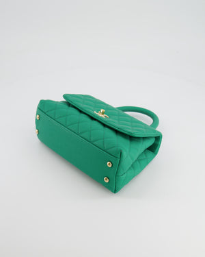Chanel Green Mini Coco Flap Top Handle Bag in Caviar Quilted Leather with Champagne Gold Hardware