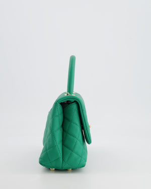 Chanel Green Mini Coco Flap Top Handle Bag in Caviar Quilted Leather with Champagne Gold Hardware