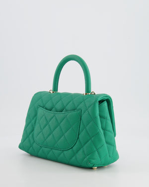 Chanel Green Mini Coco Flap Top Handle Bag in Caviar Quilted Leather with Champagne Gold Hardware