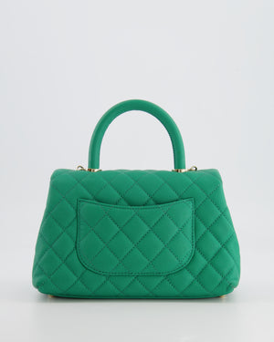Chanel Green Mini Coco Flap Top Handle Bag in Caviar Quilted Leather with Champagne Gold Hardware