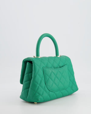 Chanel Green Mini Coco Flap Top Handle Bag in Caviar Quilted Leather with Champagne Gold Hardware