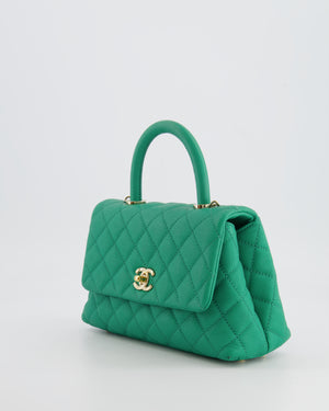 Chanel Green Mini Coco Flap Top Handle Bag in Caviar Quilted Leather with Champagne Gold Hardware