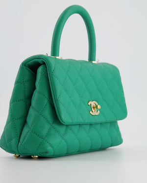 Chanel Green Mini Coco Flap Top Handle Bag in Caviar Quilted Leather with Champagne Gold Hardware