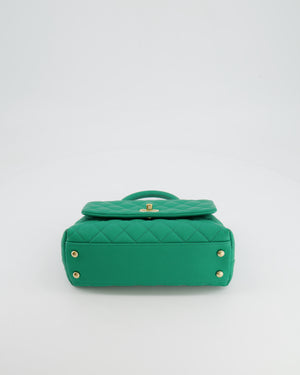 Chanel Green Mini Coco Flap Top Handle Bag in Caviar Quilted Leather with Champagne Gold Hardware
