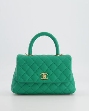 Chanel Green Mini Coco Flap Top Handle Bag in Caviar Quilted Leather with Champagne Gold Hardware