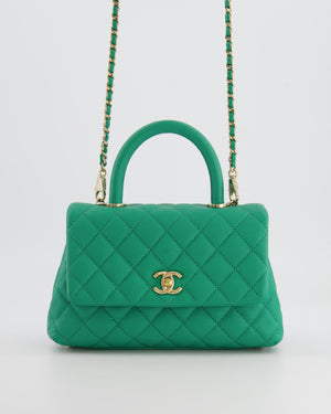 Chanel Green Mini Coco Flap Top Handle Bag in Caviar Quilted Leather with Champagne Gold Hardware