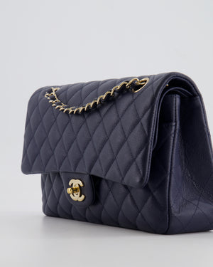 *RARE COLOUR* Chanel Classic Medium Double Flap Bag in Navy Blue Caviar Leather with Champagne Gold Hardware