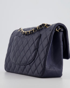 *RARE COLOUR* Chanel Classic Medium Double Flap Bag in Navy Blue Caviar Leather with Champagne Gold Hardware