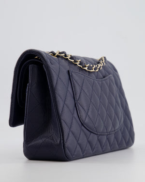 *RARE COLOUR* Chanel Classic Medium Double Flap Bag in Navy Blue Caviar Leather with Champagne Gold Hardware