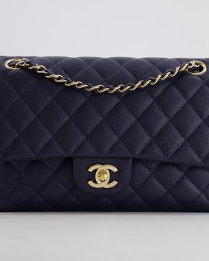 *RARE COLOUR* Chanel Classic Medium Double Flap Bag in Navy Blue Caviar Leather with Champagne Gold Hardware