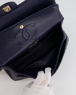 *RARE COLOUR* Chanel Classic Medium Double Flap Bag in Navy Blue Caviar Leather with Champagne Gold Hardware