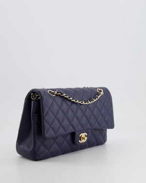 *RARE COLOUR* Chanel Classic Medium Double Flap Bag in Navy Blue Caviar Leather with Champagne Gold Hardware