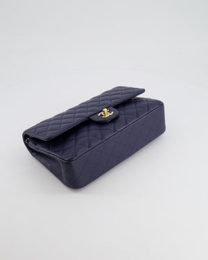 *RARE COLOUR* Chanel Classic Medium Double Flap Bag in Navy Blue Caviar Leather with Champagne Gold Hardware