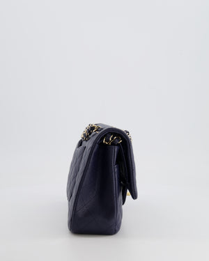 *RARE COLOUR* Chanel Classic Medium Double Flap Bag in Navy Blue Caviar Leather with Champagne Gold Hardware