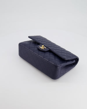 *RARE COLOUR* Chanel Classic Medium Double Flap Bag in Navy Blue Caviar Leather with Champagne Gold Hardware