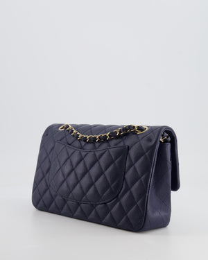 *RARE COLOUR* Chanel Classic Medium Double Flap Bag in Navy Blue Caviar Leather with Champagne Gold Hardware