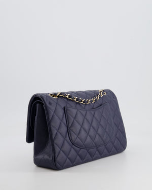 *RARE COLOUR* Chanel Classic Medium Double Flap Bag in Navy Blue Caviar Leather with Champagne Gold Hardware