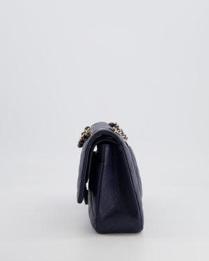 *RARE COLOUR* Chanel Classic Medium Double Flap Bag in Navy Blue Caviar Leather with Champagne Gold Hardware