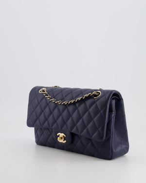 *RARE COLOUR* Chanel Classic Medium Double Flap Bag in Navy Blue Caviar Leather with Champagne Gold Hardware
