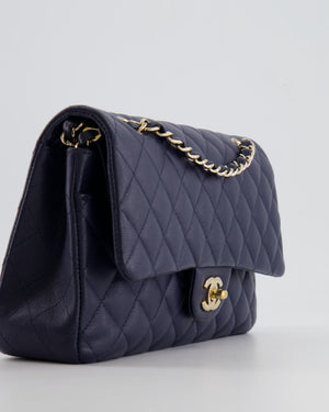 *RARE COLOUR* Chanel Classic Medium Double Flap Bag in Navy Blue Caviar Leather with Champagne Gold Hardware