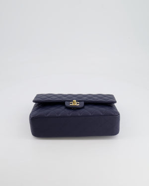 *RARE COLOUR* Chanel Classic Medium Double Flap Bag in Navy Blue Caviar Leather with Champagne Gold Hardware
