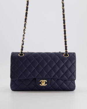 *RARE COLOUR* Chanel Classic Medium Double Flap Bag in Navy Blue Caviar Leather with Champagne Gold Hardware