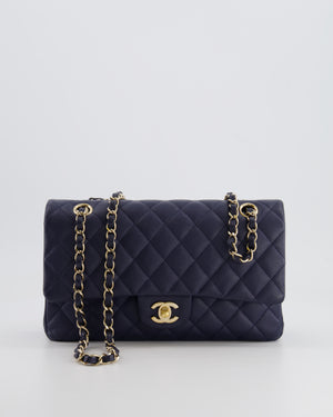 *RARE COLOUR* Chanel Classic Medium Double Flap Bag in Navy Blue Caviar Leather with Champagne Gold Hardware