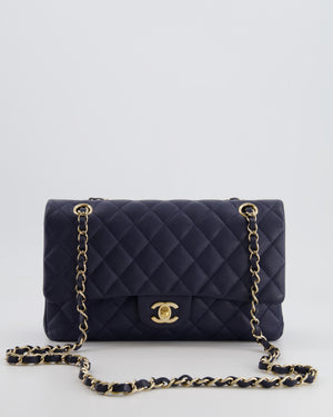 *RARE COLOUR* Chanel Classic Medium Double Flap Bag in Navy Blue Caviar Leather with Champagne Gold Hardware