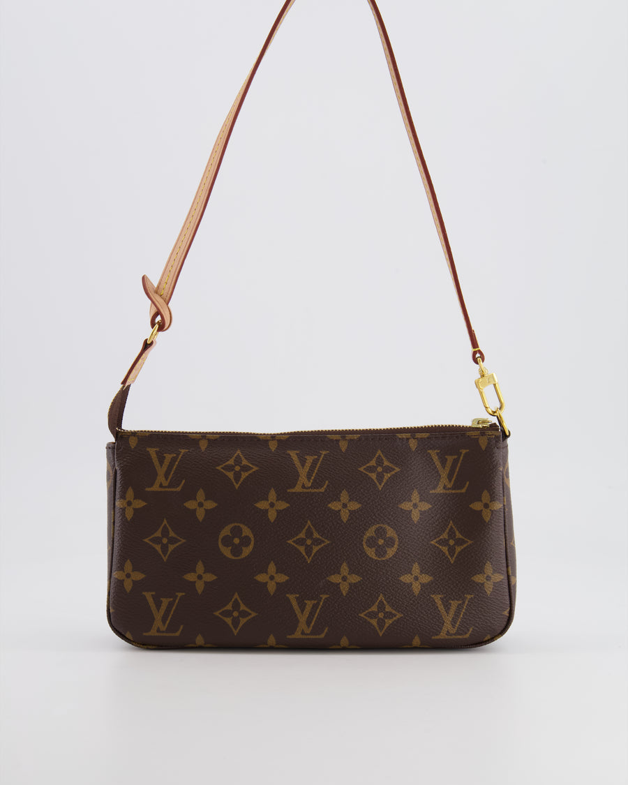Louis Vuitton Brown Pochette Bag in Monogram Coated Canvas and Leather with Gold Hardware