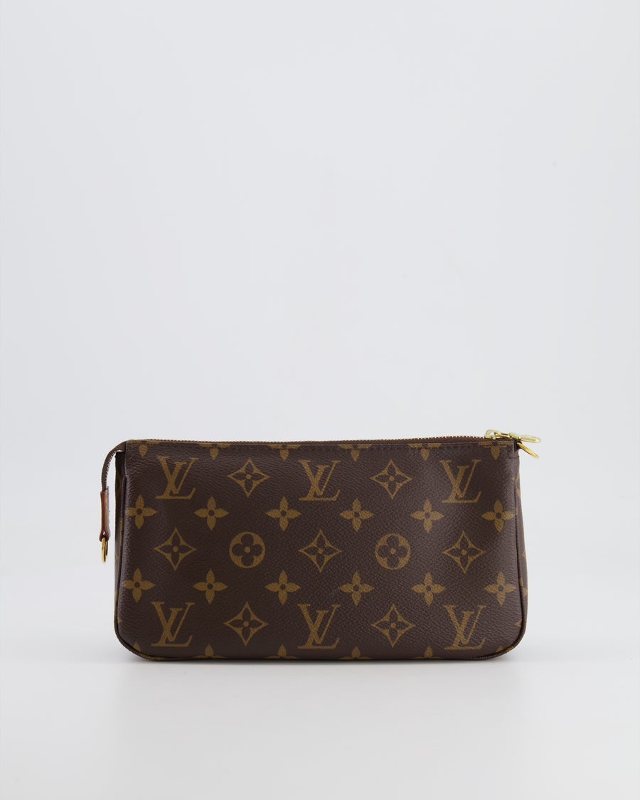 Louis Vuitton Brown Pochette Bag in Monogram Coated Canvas and Leather with Gold Hardware