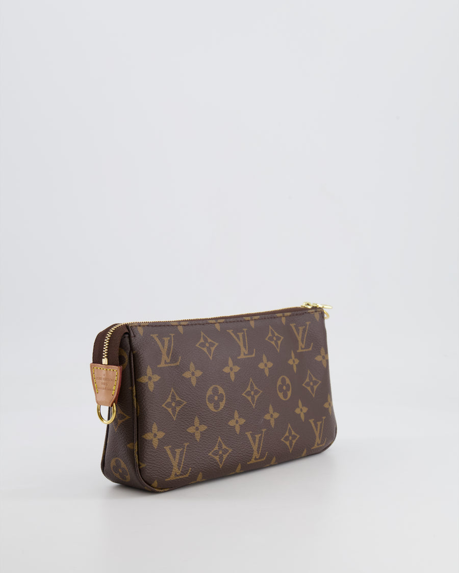 Louis Vuitton Brown Pochette Bag in Monogram Coated Canvas and Leather with Gold Hardware