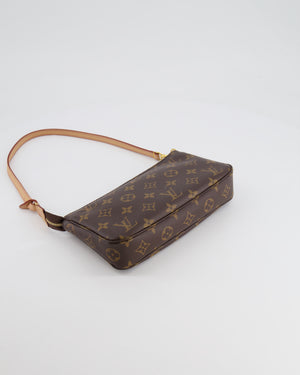 Louis Vuitton Brown Pochette Bag in Monogram Coated Canvas and Leather with Gold Hardware