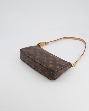Louis Vuitton Brown Pochette Bag in Monogram Coated Canvas and Leather with Gold Hardware