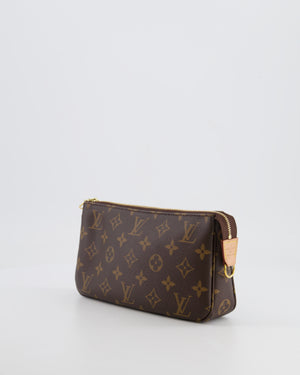 Louis Vuitton Brown Pochette Bag in Monogram Coated Canvas and Leather with Gold Hardware
