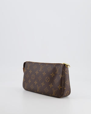 Louis Vuitton Brown Pochette Bag in Monogram Coated Canvas and Leather with Gold Hardware