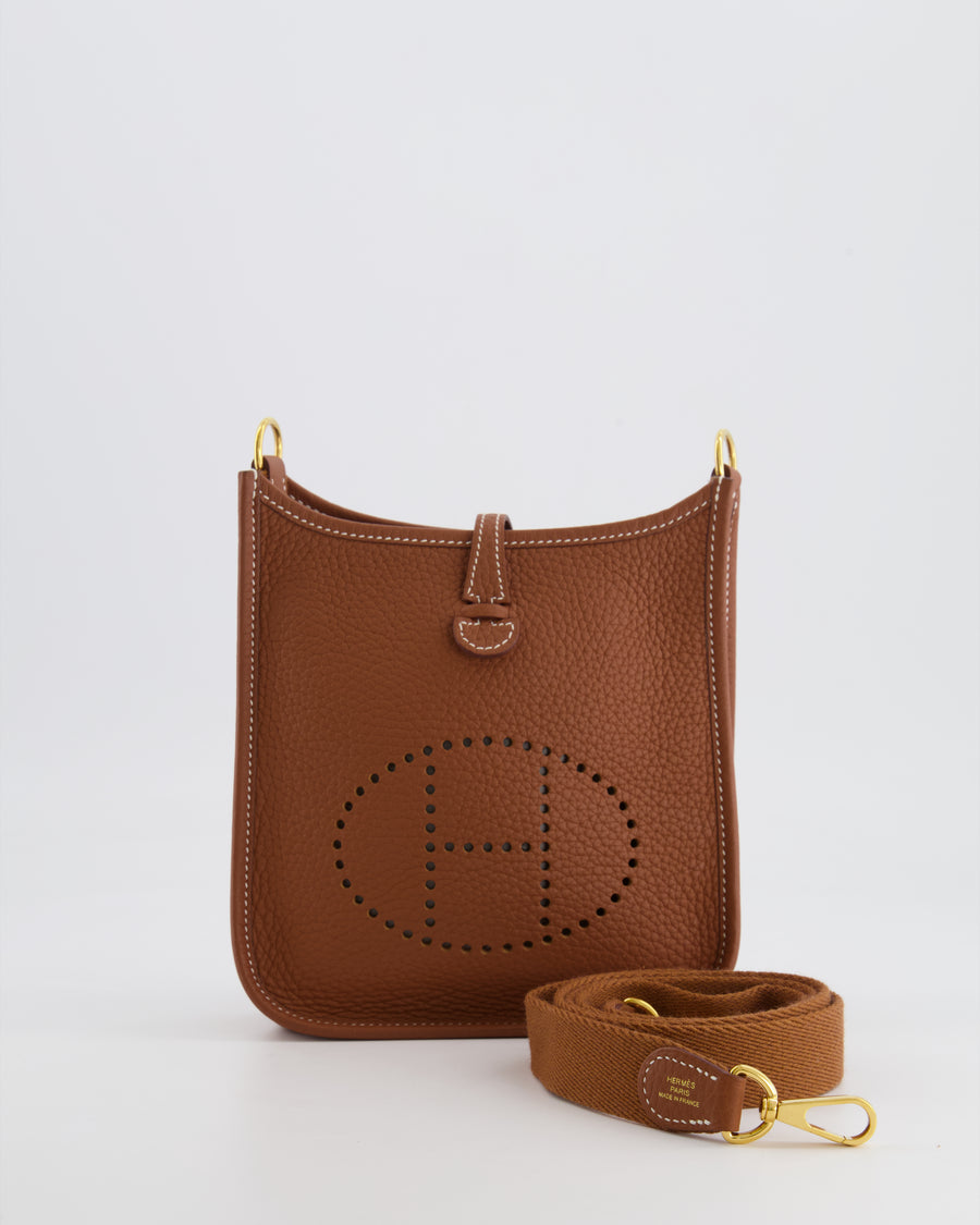 Hermès Mini Evelyne Bag in Gold Clemence Leather with Gold Hardware