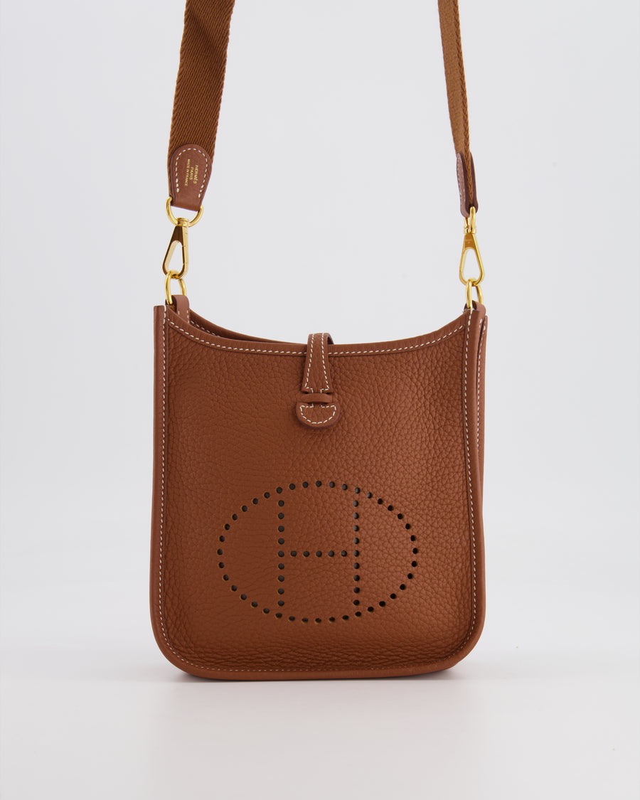 Hermès Mini Evelyne Bag in Gold Clemence Leather with Gold Hardware
