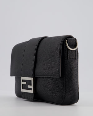 *MENSWEAR* Fendi Black Selleria Baguette Bag In Grained Leather with Silver Hardware