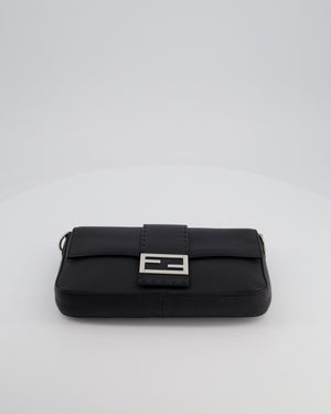 *MENSWEAR* Fendi Black Selleria Baguette Bag In Grained Leather with Silver Hardware
