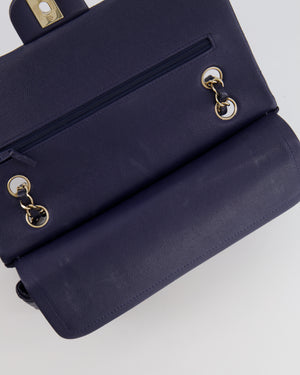 *RARE COLOUR* Chanel Classic Medium Double Flap Bag in Navy Blue Caviar Leather with Champagne Gold Hardware