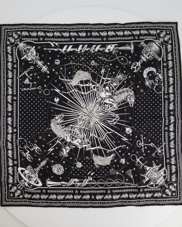 Hermès White and Black Chorus Stellarum Silk Scarf 55cm