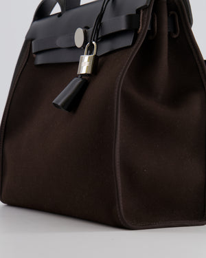 Hermès Herbag 31 Zip Bag in Ebene Toile Militaire Canvas and Black Vache Hunter Leather with Palladium Hardware