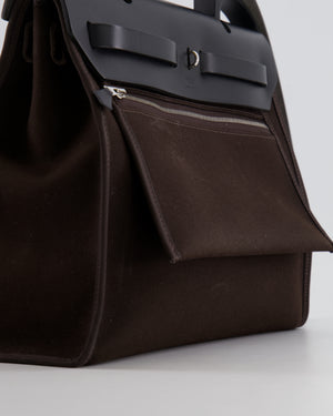 Hermès Herbag 31 Zip Bag in Ebene Toile Militaire Canvas and Black Vache Hunter Leather with Palladium Hardware