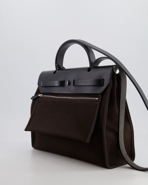 Hermès Herbag 31 Zip Bag in Ebene Toile Militaire Canvas and Black Vache Hunter Leather with Palladium Hardware