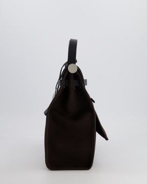Hermès Herbag 31 Zip Bag in Ebene Toile Militaire Canvas and Black Vache Hunter Leather with Palladium Hardware