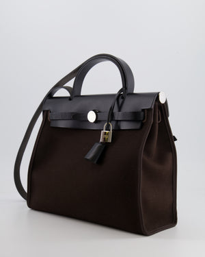 Hermès Herbag 31 Zip Bag in Ebene Toile Militaire Canvas and Black Vache Hunter Leather with Palladium Hardware