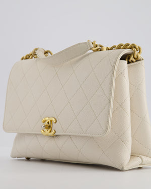Chanel White Small Business Affinity Flap Bag in Caviar Leather with Champagne Gold Hardware