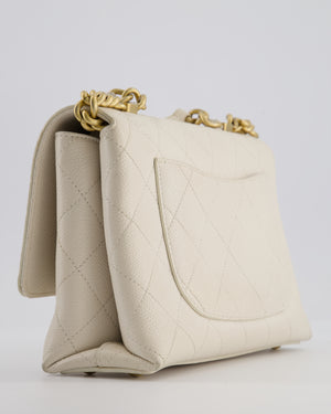 Chanel White Small Business Affinity Flap Bag in Caviar Leather with Champagne Gold Hardware